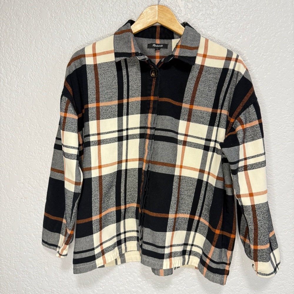 Madewell Flannel Bromley Shirt Plaid Black Orange Size Small Boxy Fit